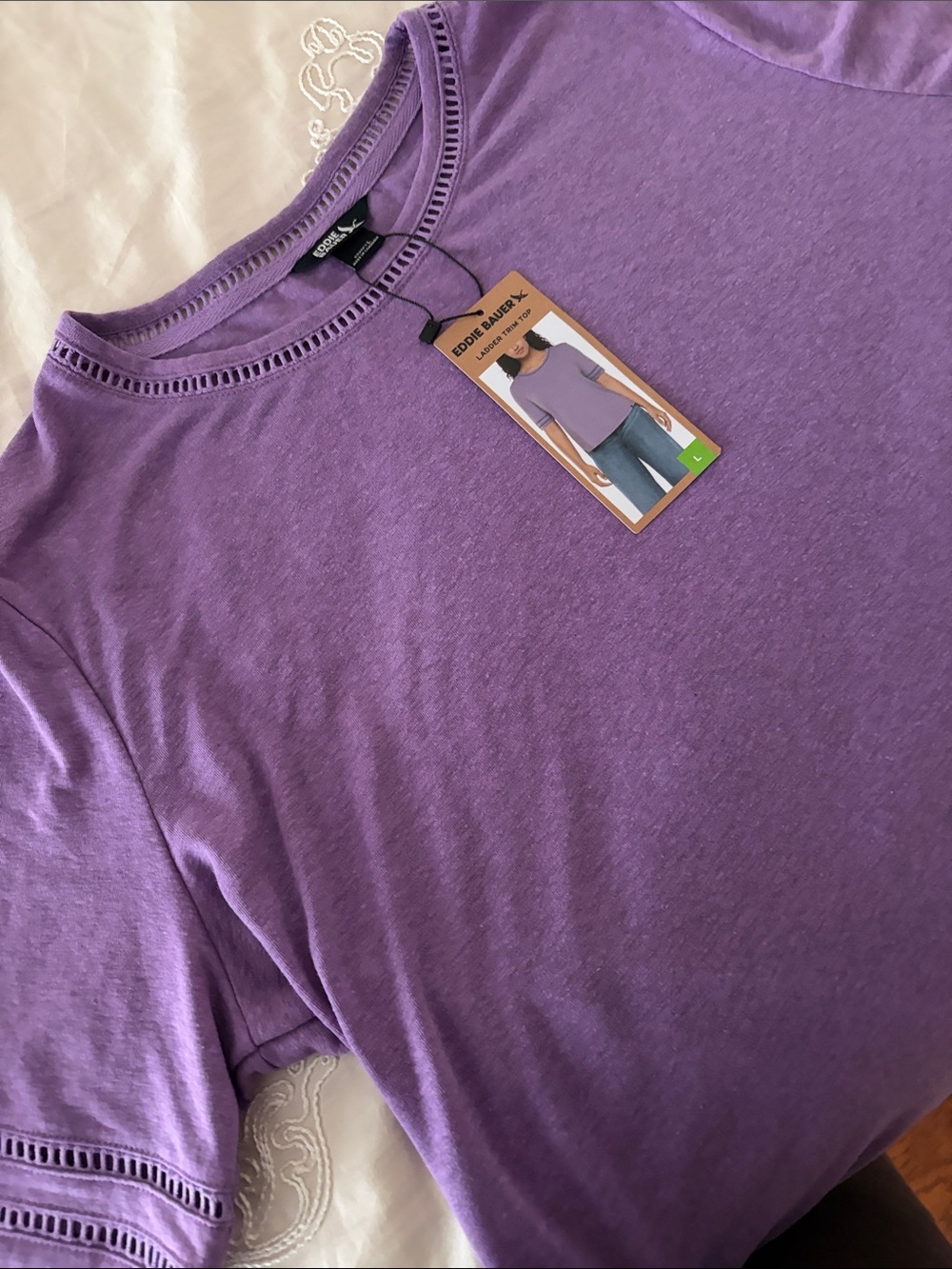 Eddie Bauer Lavender Ladder-Trim Short Sleeve Top